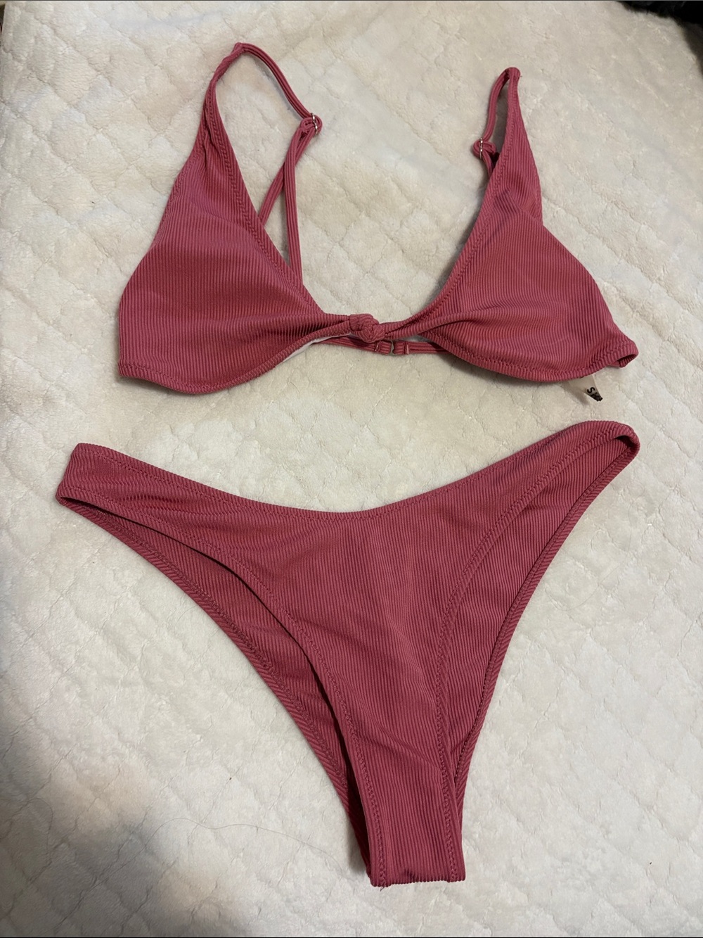 Shein pink front knot triangle bikini set size medium